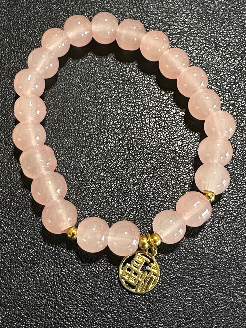 50.  Natural Sunstone Pink Crystal Fu Pendant Stretch Bracelet